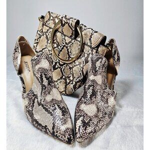 JustFab Snakeskin Point Toe Stilettos and Purse-Brown-SZ10